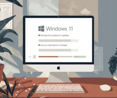 Windows 11 update process running on a home office computer