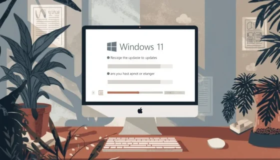 Windows 11 update process running on a home office computer