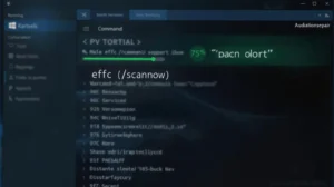 Windows 11 Command Prompt with sfc /scannow running at 75%, clean system repair interface, realistic tutorial screenshot style”