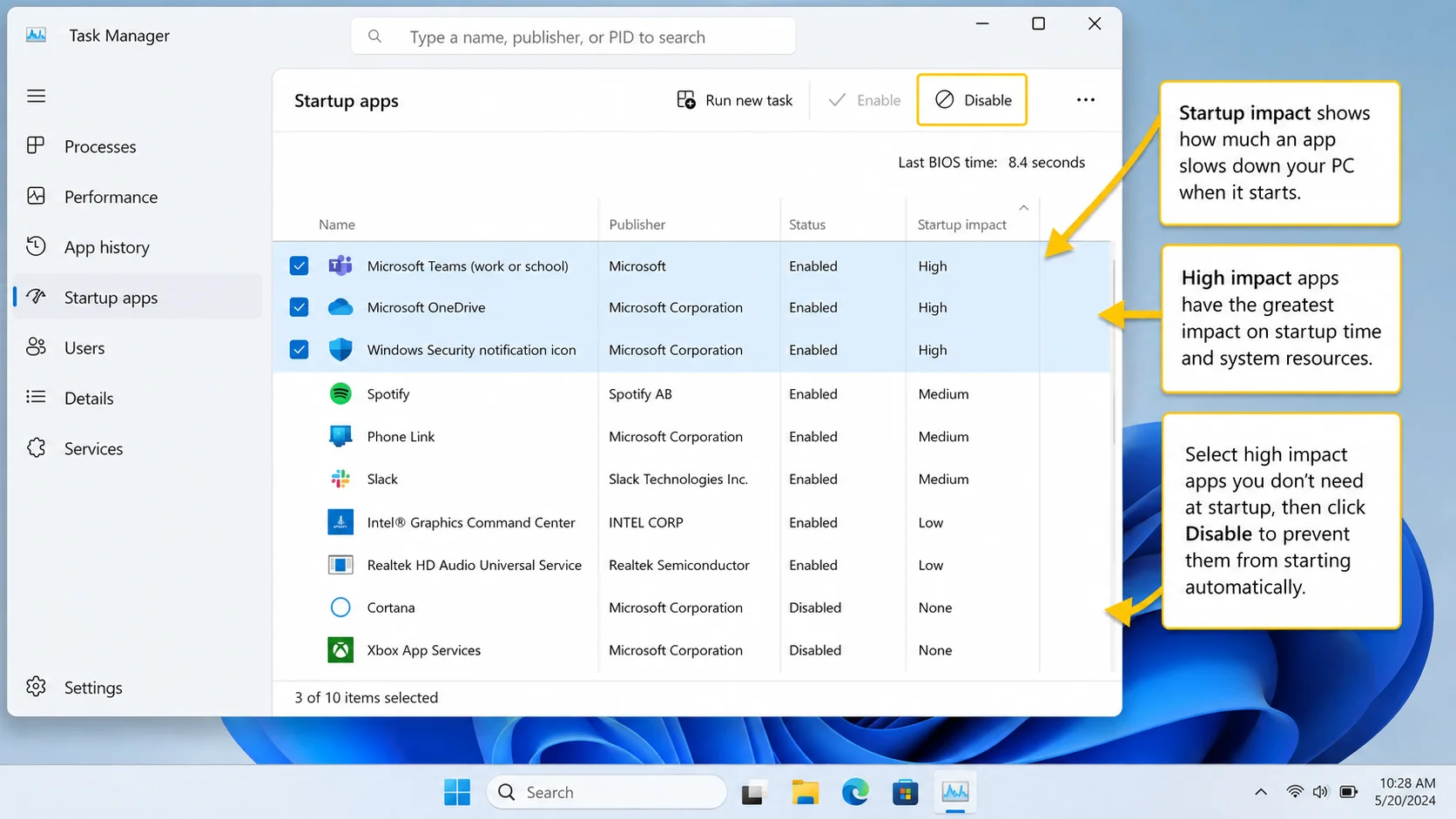 Windows 11 Task Manager startup apps performance optimization