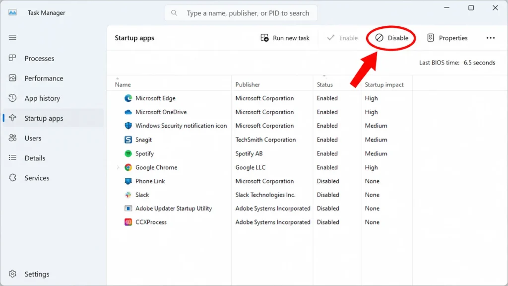 disable startup apps windows 11 task manager
